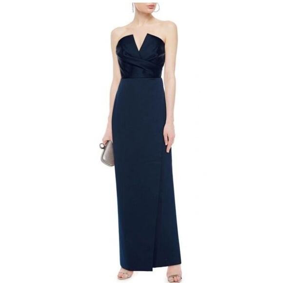 Jay Godfrey Darcy Bustier V-neck Column Gown Satin Navy Sz 6 NWT - Picture 3 of 6